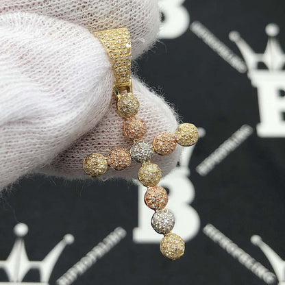 Ball Cross Diamond Pendant .55cttw 10K 3 Tone Gold