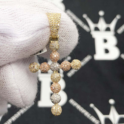 Ball Cross Diamond Pendant .55cttw 10K 3 Tone Gold