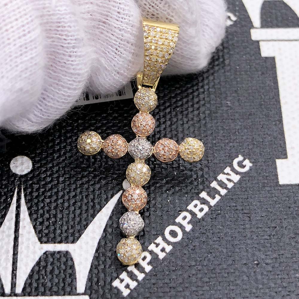 Ball Cross Diamond Pendant .55cttw 10K 3 Tone Gold