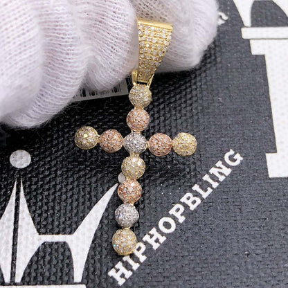 Ball Cross Diamond Pendant .55cttw 10K 3 Tone Gold