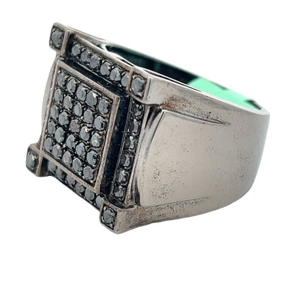 Baller 1.52cttw Black Diamond Ring .925 Sterling Silver