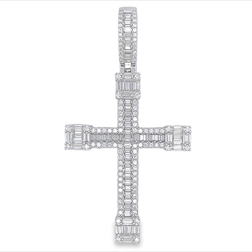 Baller Cross Baguette VVS Moissanite Pendant .925 Sterling Silver
