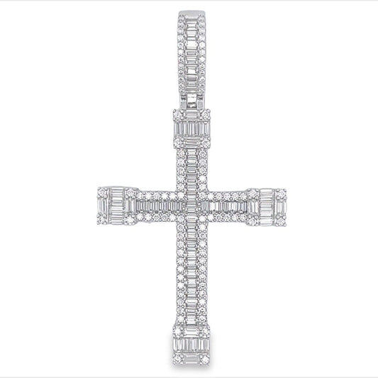 Baller Cross Baguette VVS Moissanite Pendant .925 Sterling Silver