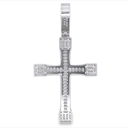 Baller Cross Baguette VVS Moissanite Pendant .925 Sterling Silver