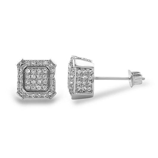 Ballers Hip Hop Rhodium CZ Bling Earrings