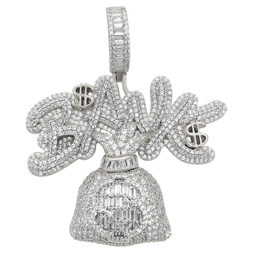 Bank Money Bag Baguette VVS CZ Hip Hop Iced Out Pendant