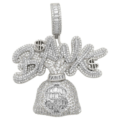 Bank Money Bag Baguette VVS CZ Hip Hop Iced Out Pendant