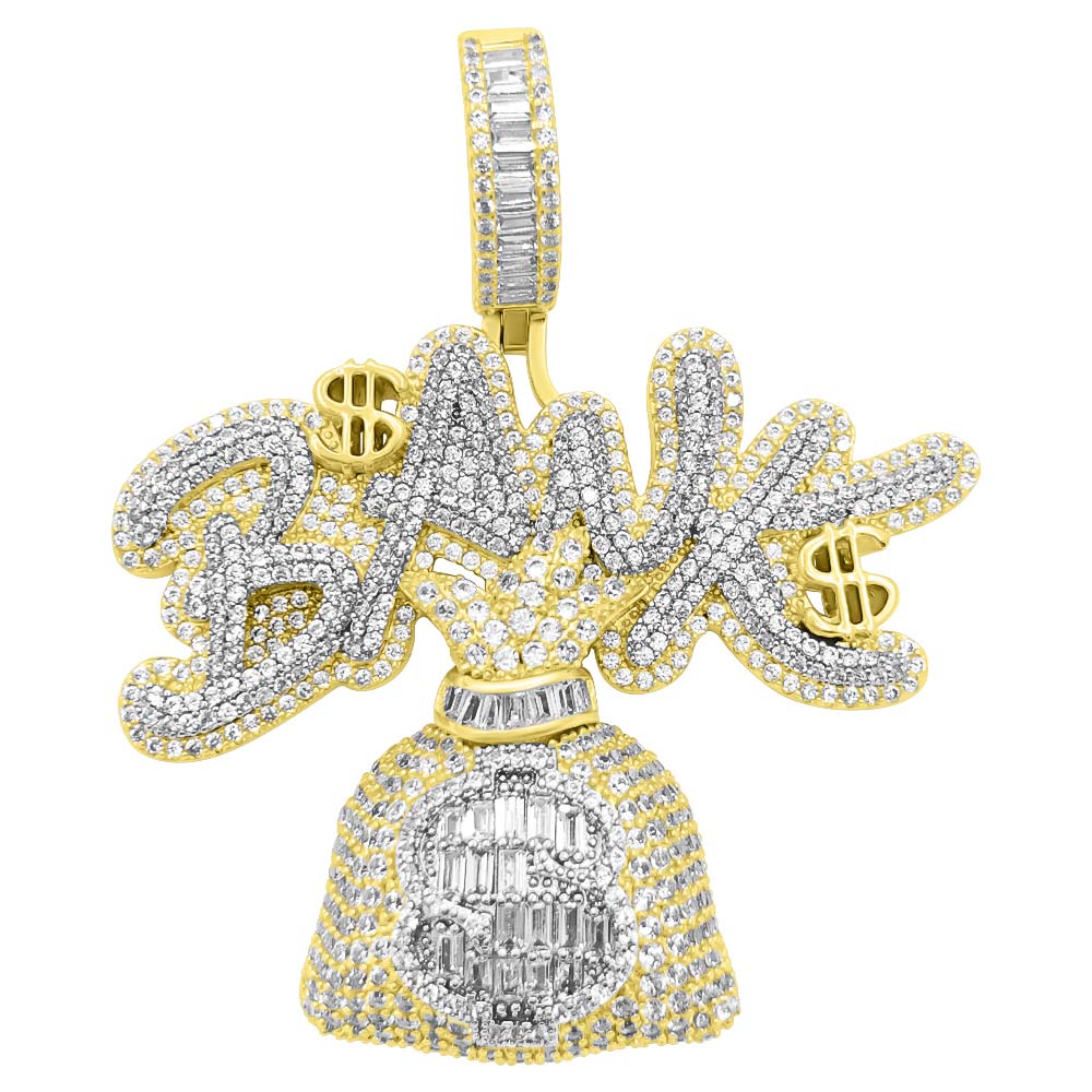 Bank Money Bag Baguette VVS CZ Hip Hop Iced Out Pendant