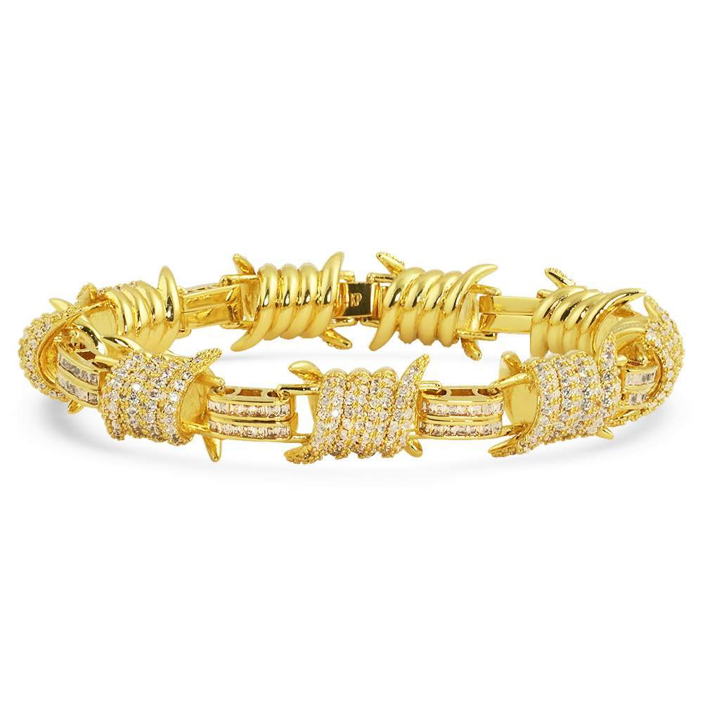 Barb Wire Baguette CZ Iced Out Hip Hop Bracelet