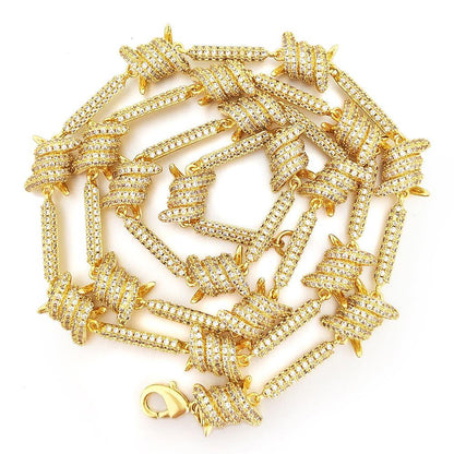 Barb Wire Link CZ Iced Out Chain Bling