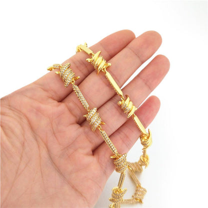Barb Wire Link CZ Iced Out Chain Bling