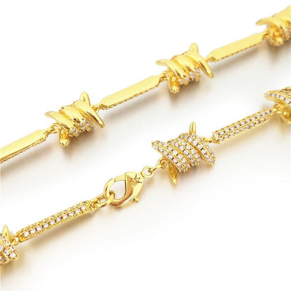 Barb Wire Link CZ Iced Out Chain Bling