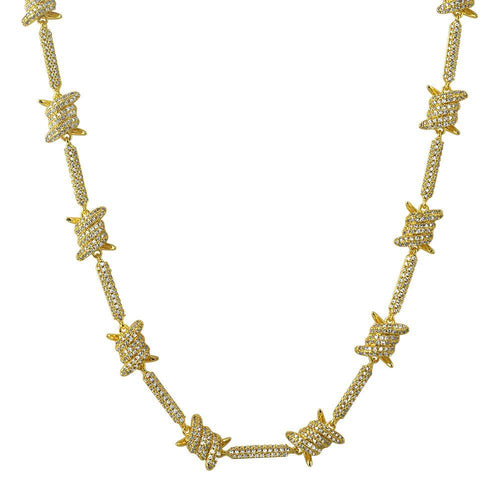 Barb Wire Link CZ Iced Out Chain Bling