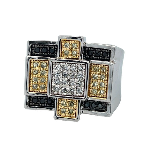 Bars & Box Black & Yellow CZ Ring .925 Sterling Silver