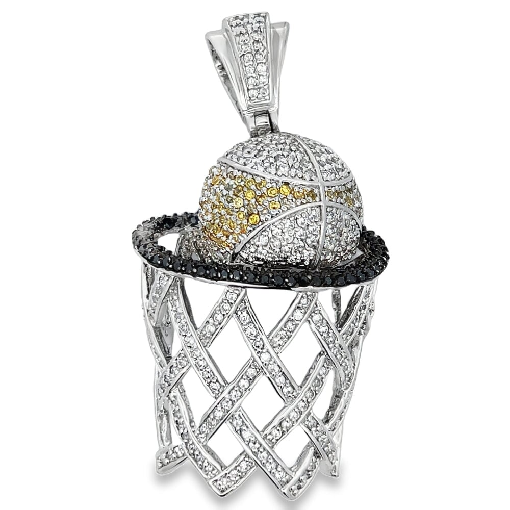 Basketball Hoop Net CZ Pendant .925 Sterling Silver