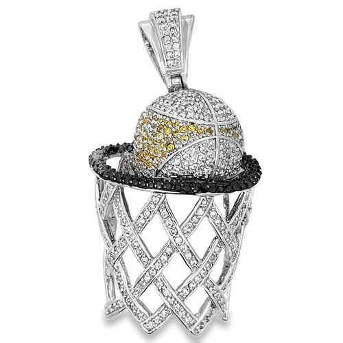 Basketball Hoop Net CZ Pendant .925 Sterling Silver