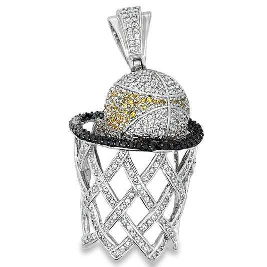 Basketball Hoop Net CZ Pendant .925 Sterling Silver