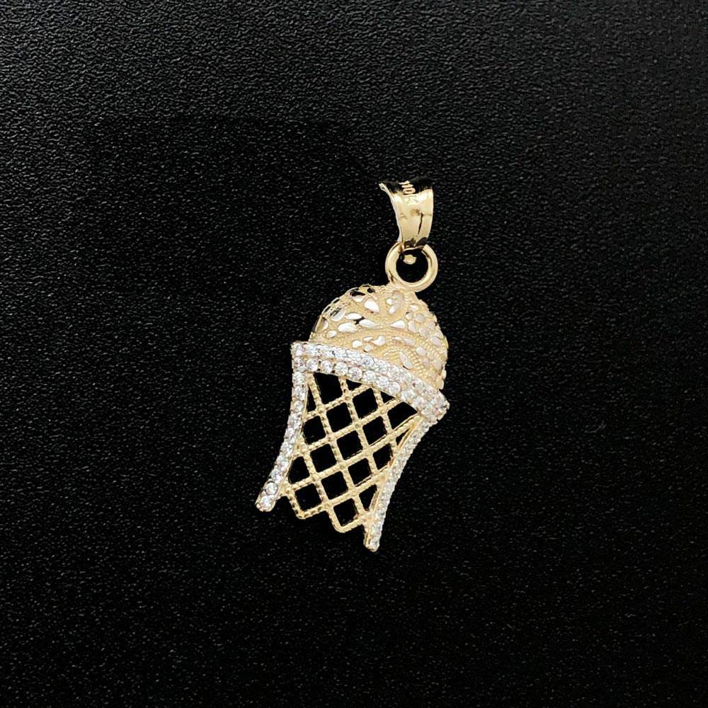 Basketball in Hoop CZ 10K Yellow Gold Pendant