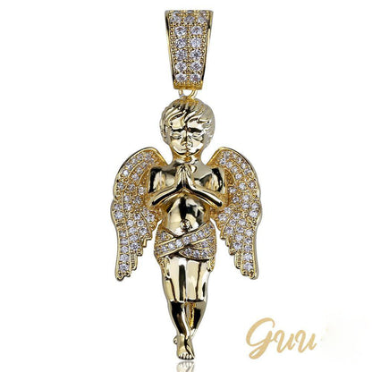 18k Gold-Plated 21mm AAA CZ Angel Pendant # Punk Rapper Chain