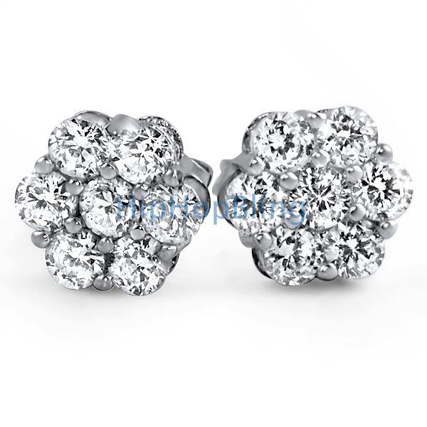 Big Cluster Rhodium Bling Bling CZ Earrings
