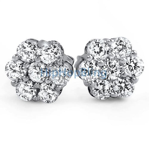 Big Cluster Rhodium Bling Bling CZ Earrings