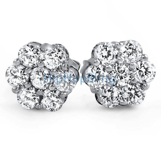 Big Cluster Rhodium Bling Bling CZ Earrings
