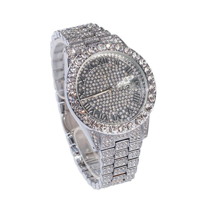 Big Rocks with Date Iced Out Bling Hip Hop Watch