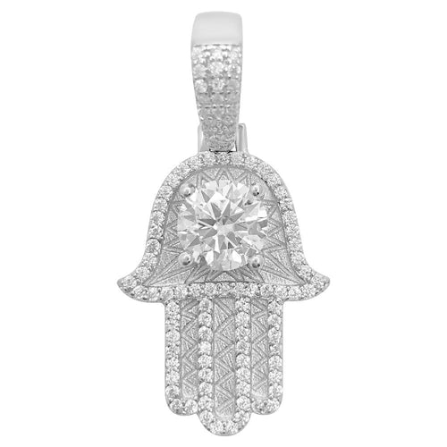 Big Stone Mini Hamsa 2.10 Carat VVS Moissanite Pendant .925 Sterling Silver