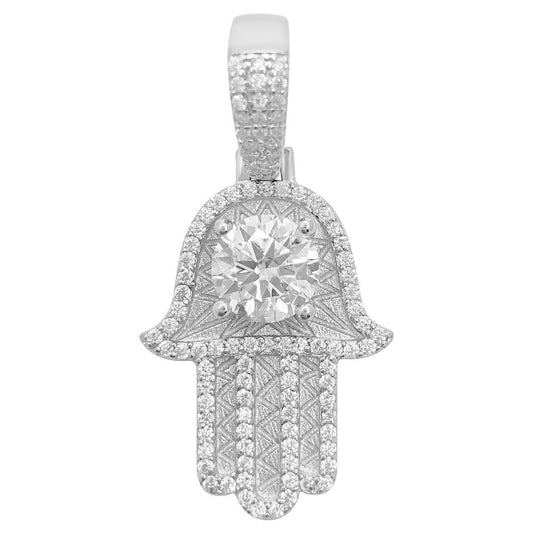 Big Stone Mini Hamsa 2.10 Carat VVS Moissanite Pendant .925 Sterling Silver