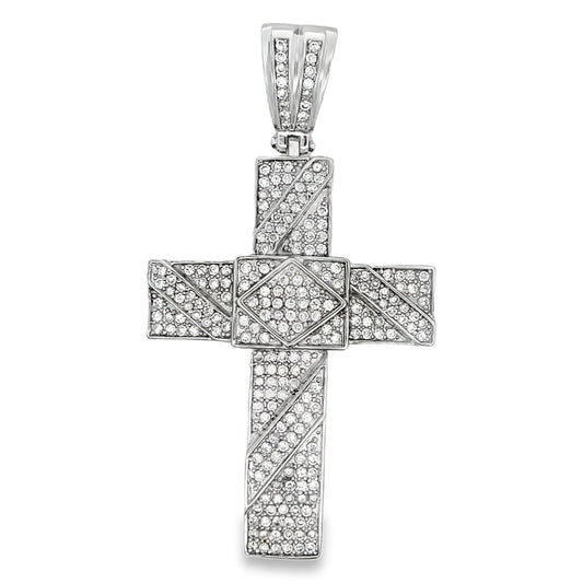 Big Stripe Cross CZ Iced Out Pendant