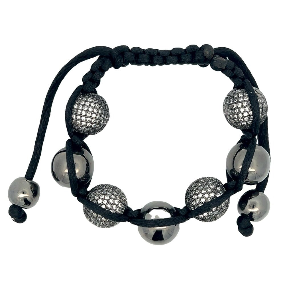 Black 16MM 7 Ball CZ & Polished Disco Ball Bracelet