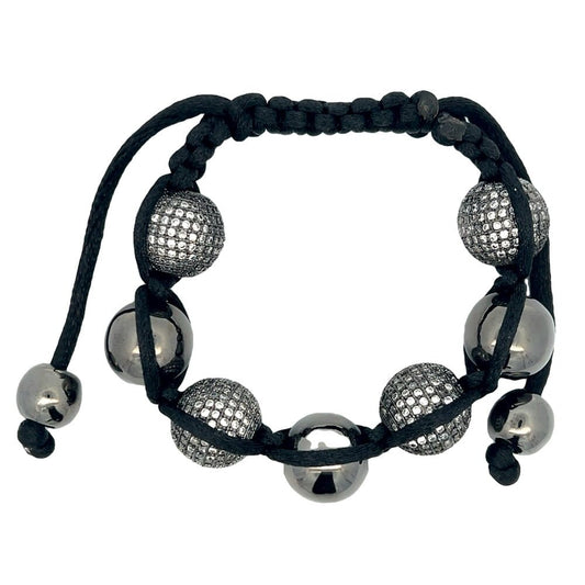 Black 16MM 7 Ball CZ & Polished Disco Ball Bracelet