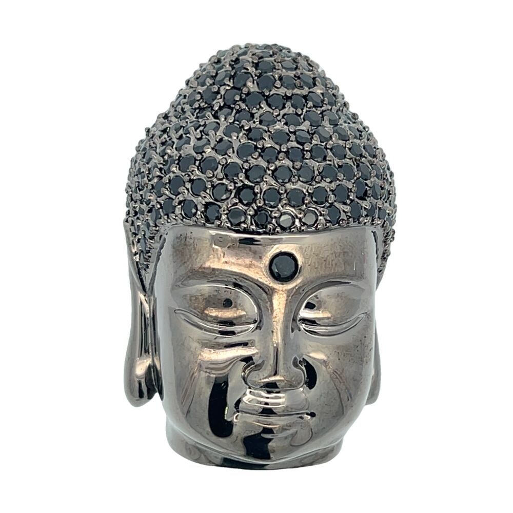 Black 3D Buddha Head CZ Iced Out Pendant