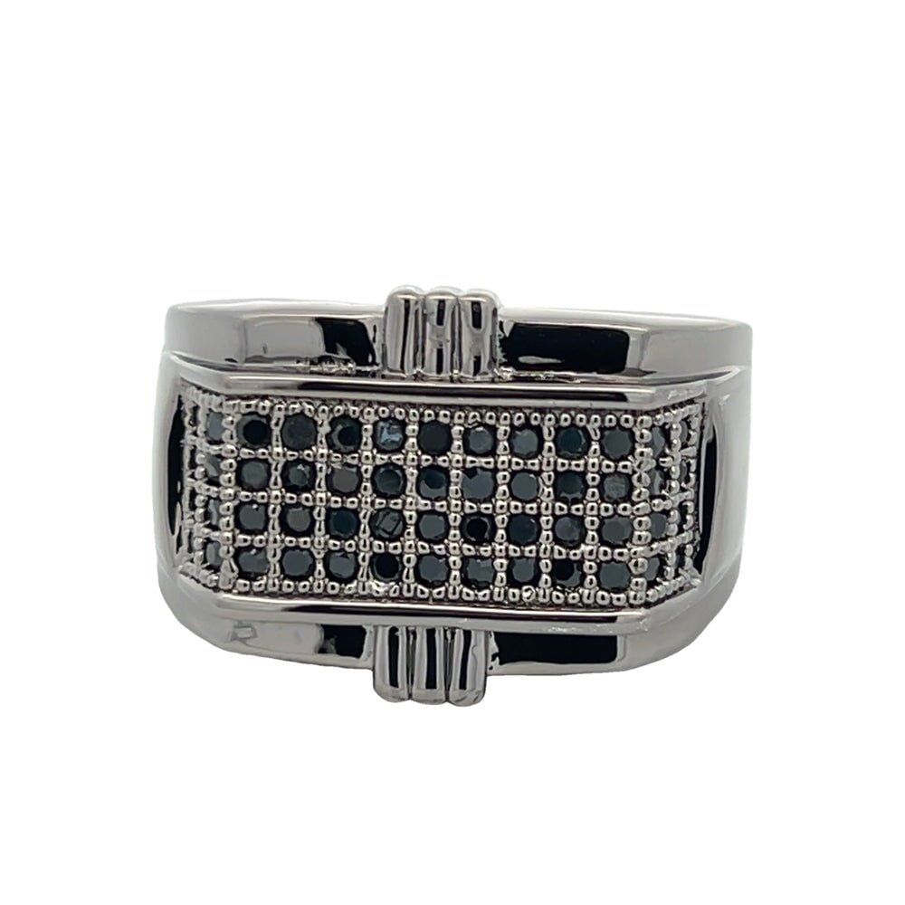 Black 4 Row CZ Ring .925 Sterling Silver