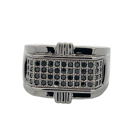 Black 4 Row CZ Ring .925 Sterling Silver