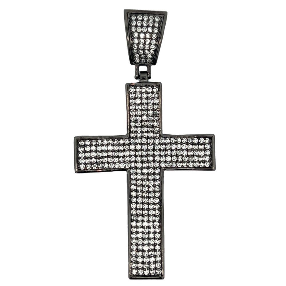 Black 5 Row Cross CZ Iced Out Pendant