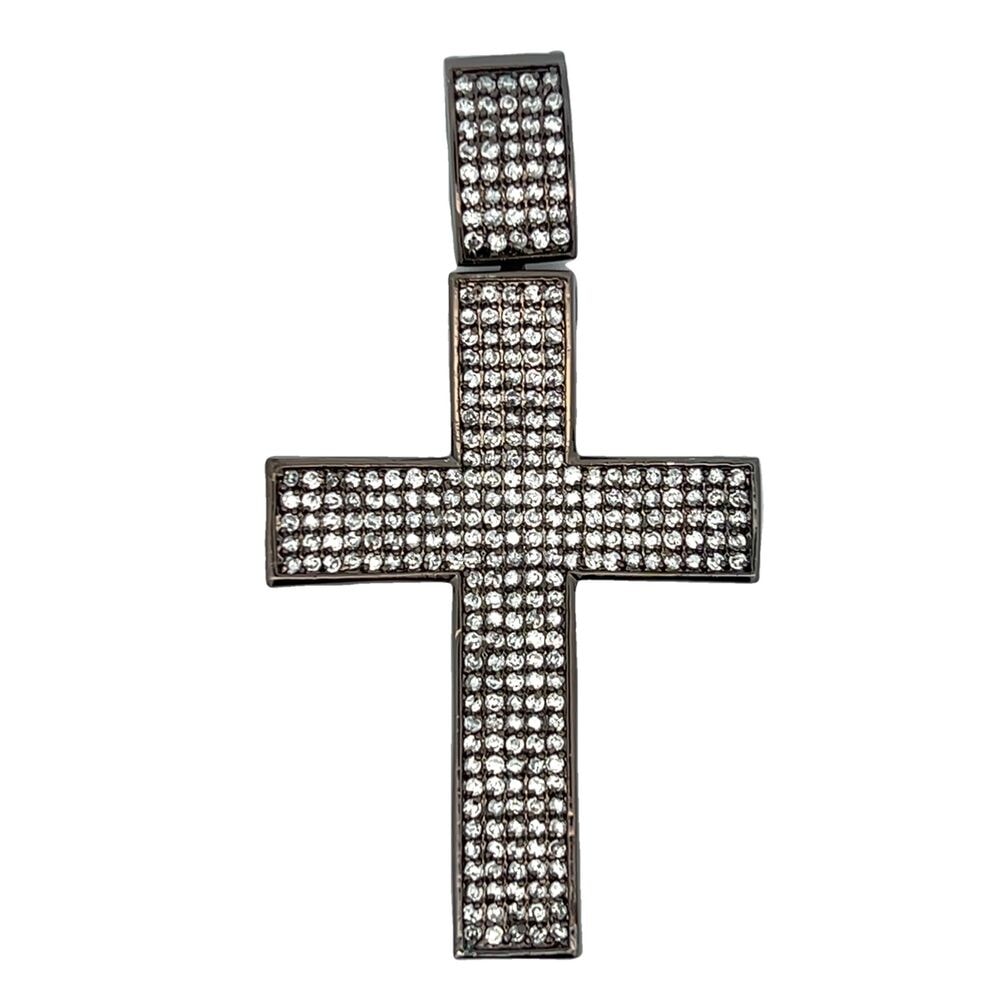 Black 5 Row White CZ Iced Out Pendant