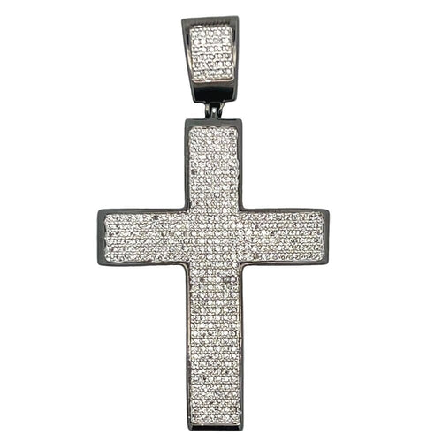 Black 6 Row CZ Cross Iced Out Pendant