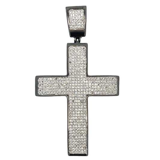 Black 6 Row CZ Cross Iced Out Pendant