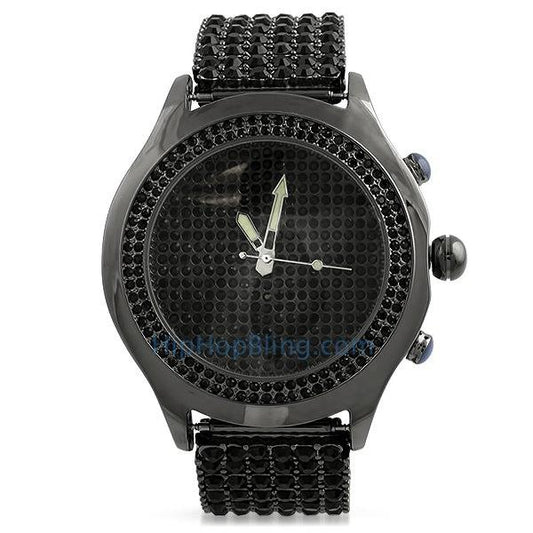 Black Blizzard Bling Bling Watch & 6 Row Band