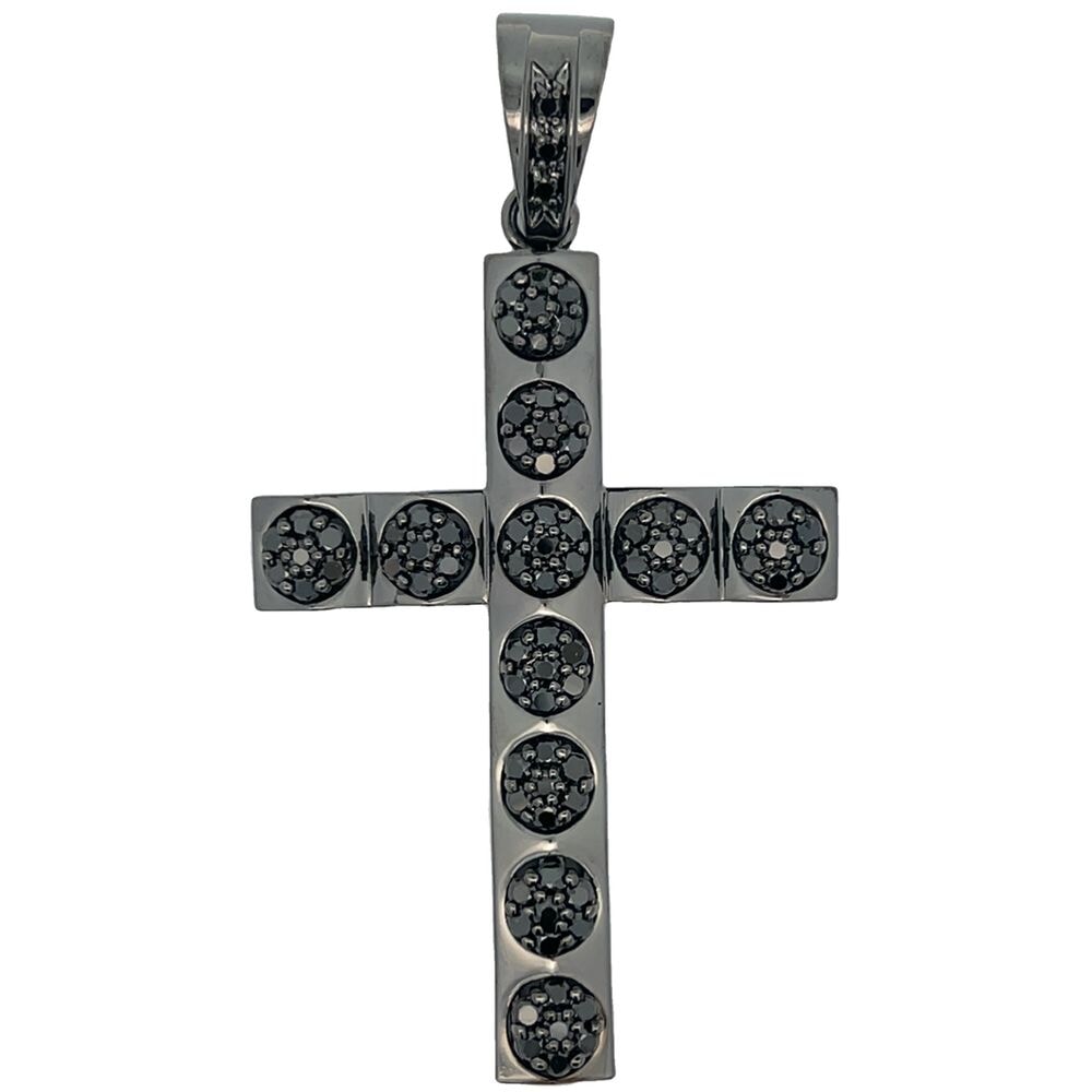 Black Block Cluster Tennis Cross CZ Iced Out Pendant