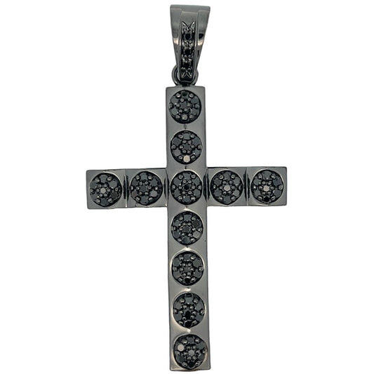 Black Block Cluster Tennis Cross CZ Iced Out Pendant