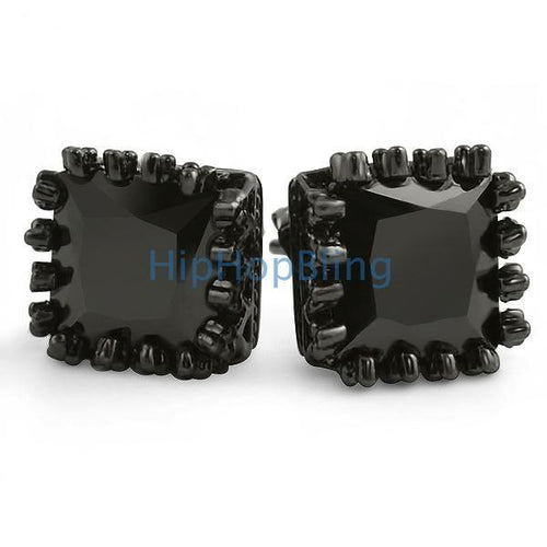 Black Crown Princess Cut CZ Earrings
