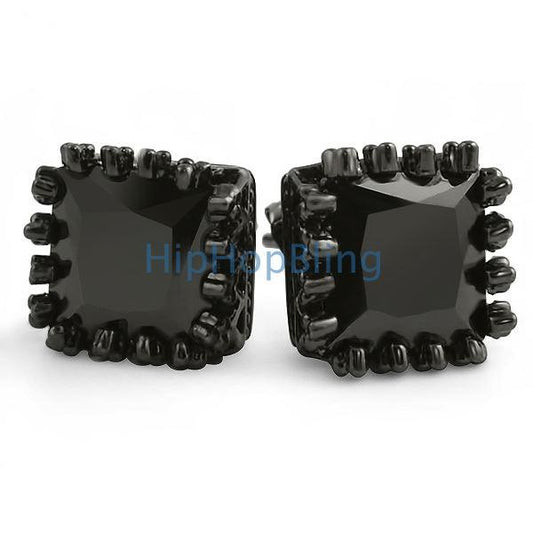 Black Crown Princess Cut CZ Earrings
