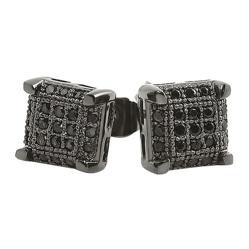 Black CZ Small Cube Micro Pave Earrings