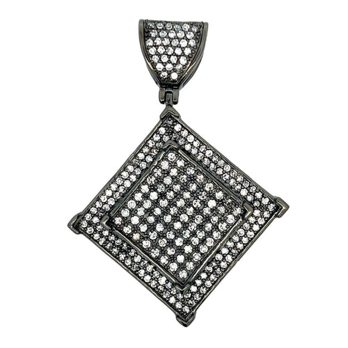 Black Double Square CZ Iced Out Pendant
