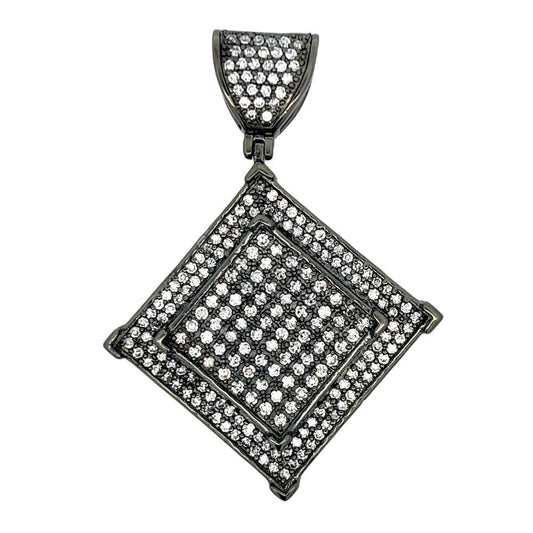 Black Double Square CZ Iced Out Pendant