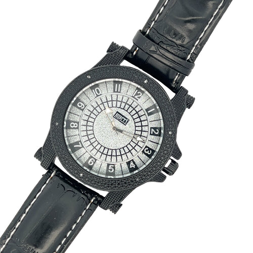 Black Fancy Pattern Real Diamond Watch