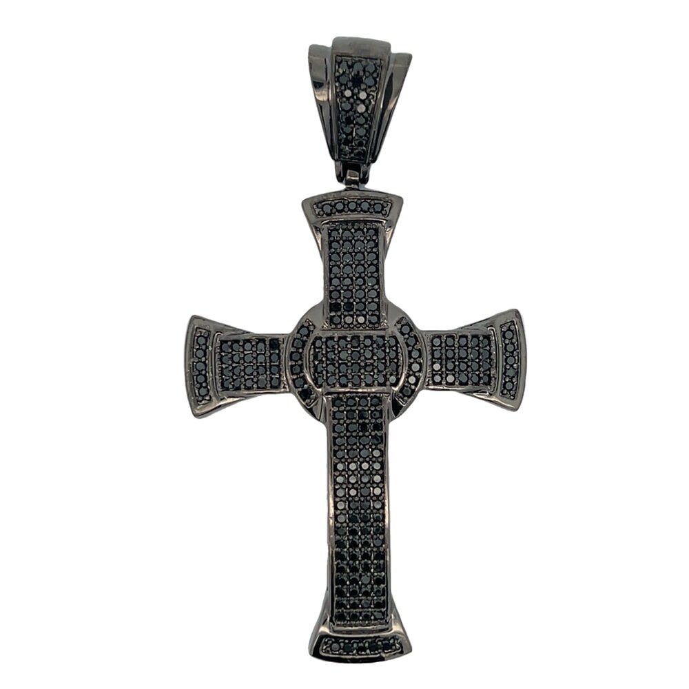Black Fanned CZ Cross Iced Out Pendant