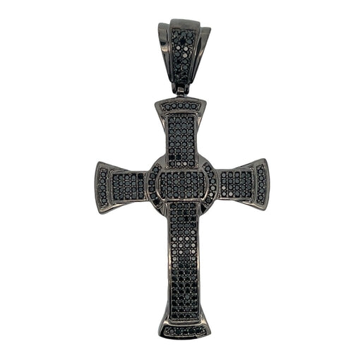 Black Fanned CZ Cross Iced Out Pendant